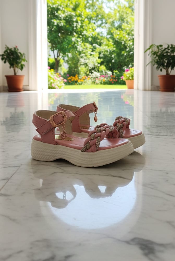 Sage Shimmer Braided Sandals pink