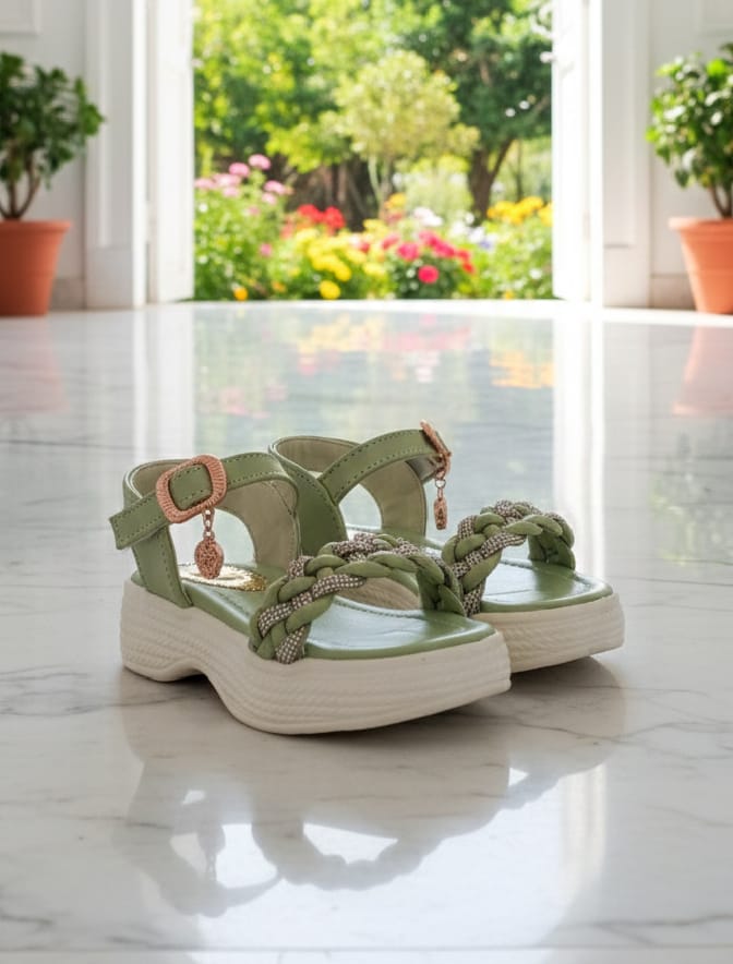 Sage Shimmer Braided Sandals